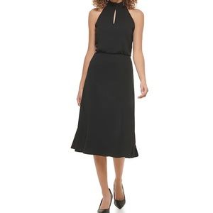 Karl Lagerfeld Paris Keyhole Mock Halter Neck Sleeveless Blouson Midi Dress